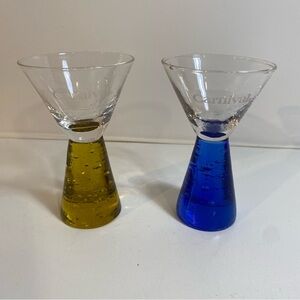 Set of 2 Logo Carnival Cruise Lines Cobalt Blue Amber Pedestal Shot Glasses